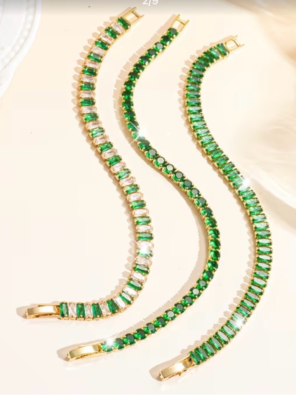 Elegant Green Tennis Bracelet - Gold Setting
